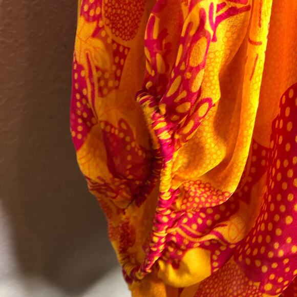 Diane von Furstenberg Emelia orange pink floral batwing silk top Medium NWOT - Picture 14 of 16